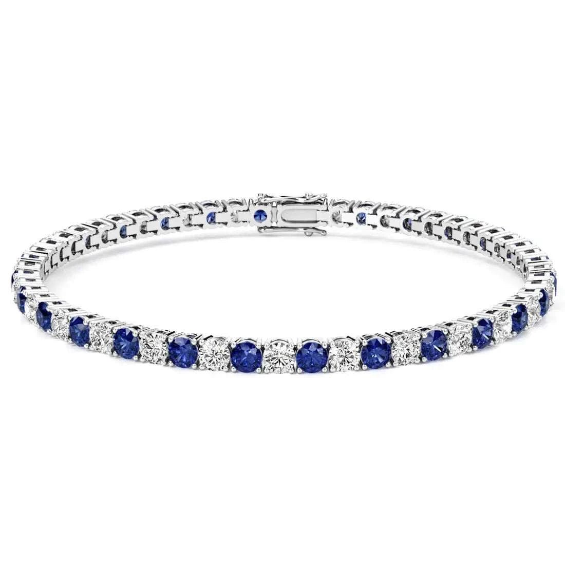 7.50 CTW AGI Certified Lab Created Blue Sapphire & Diamond Tennis Bracelet in 14K White Gold Overlay - Maven Couture IncBracelets