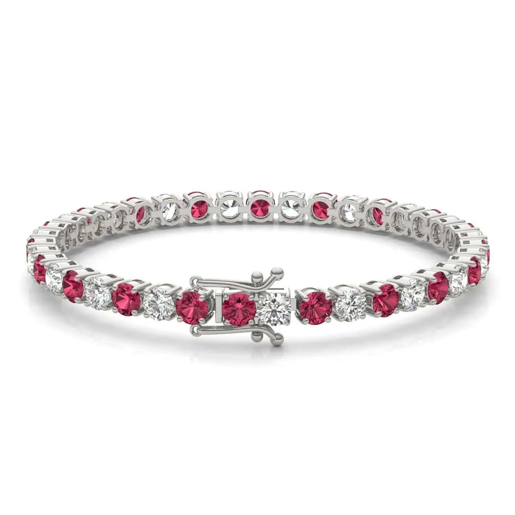 7.50 CTW AGI Certified Lab Created Ruby & Diamond Tennis Bracelet in 14K White Gold Overlay - Maven Couture IncBracelets
