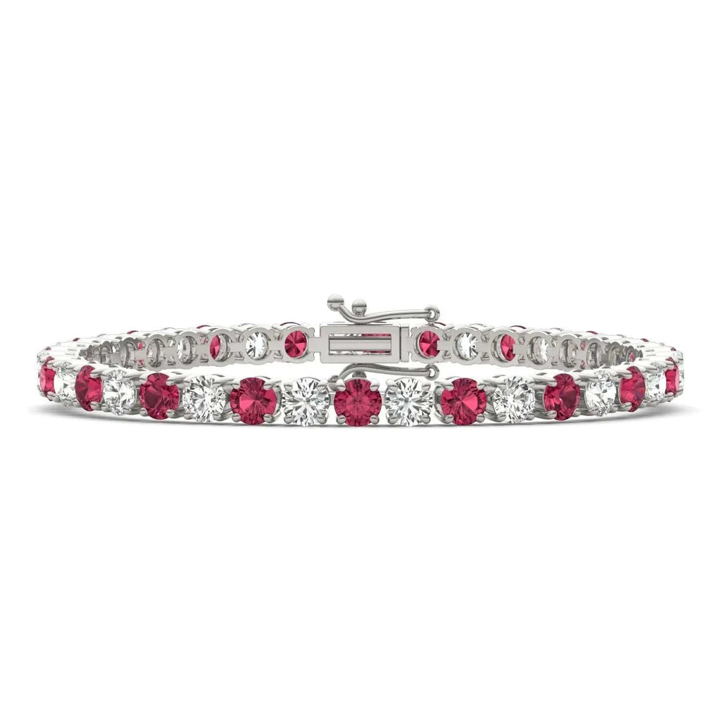 7.50 CTW AGI Certified Lab Created Ruby & Diamond Tennis Bracelet in 14K White Gold Overlay - Maven Couture IncBracelets