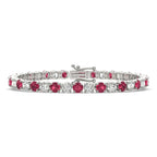 7.50 CTW AGI Certified Lab Created Ruby & Diamond Tennis Bracelet in 14K White Gold Overlay - Maven Couture IncBracelets