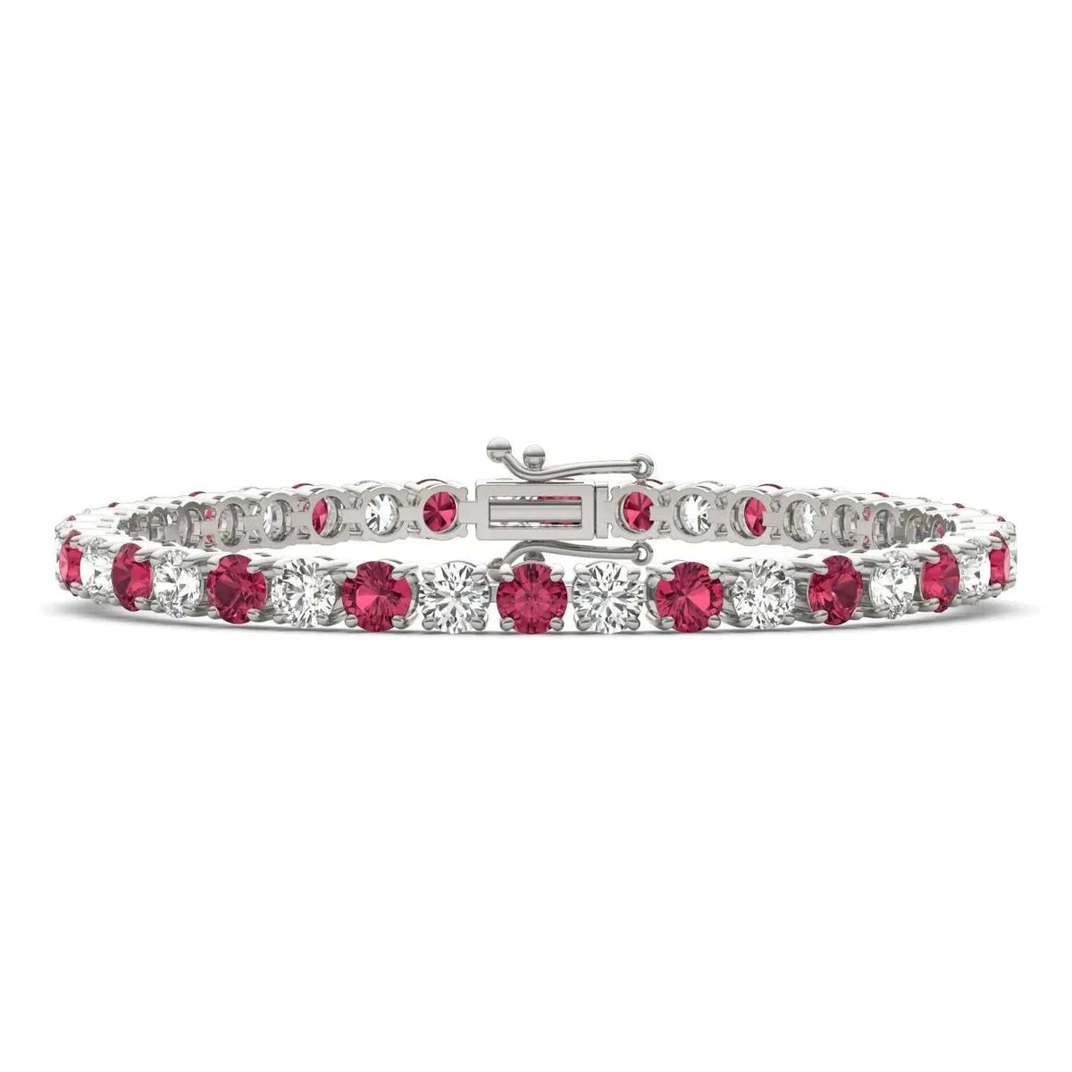 7.50 CTW AGI Certified Lab Created Ruby & Diamond Tennis Bracelet in 14K White Gold Overlay - Maven Couture IncBracelets