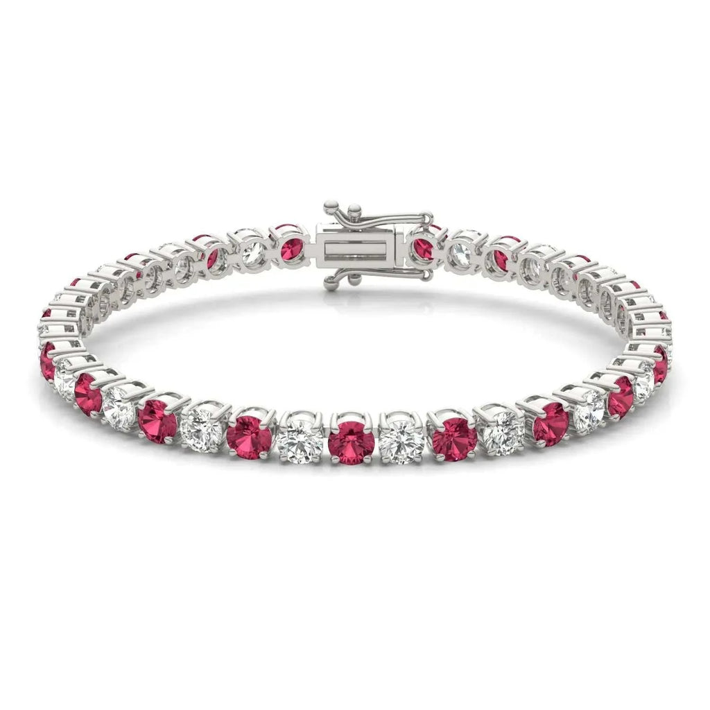 7.50 CTW AGI Certified Lab Created Ruby & Diamond Tennis Bracelet in 14K White Gold Overlay - Maven Couture IncBracelets