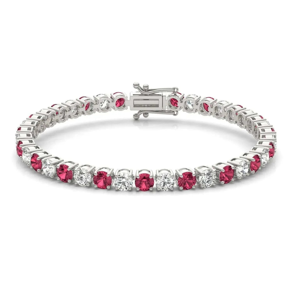 7.50 CTW AGI Certified Lab Created Ruby & Diamond Tennis Bracelet in 14K White Gold Overlay - Maven Couture IncBracelets