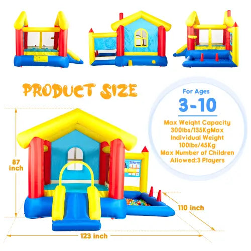 Luxury 8-in-1 inflatable bounce house with basketball game for kids