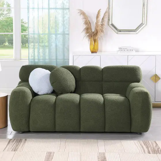 Elegant green boucle sofa for luxury fashion in living spaces