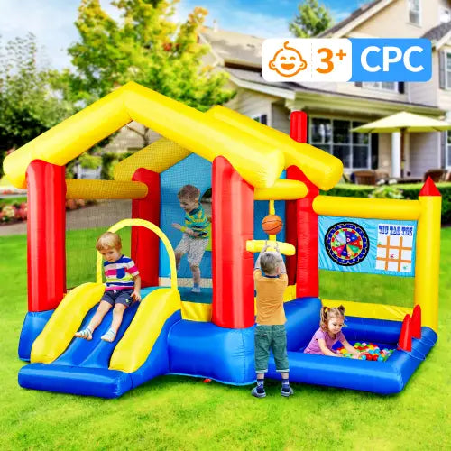 Luxury 8-in-1 inflatable bounce house with basketball game for kids