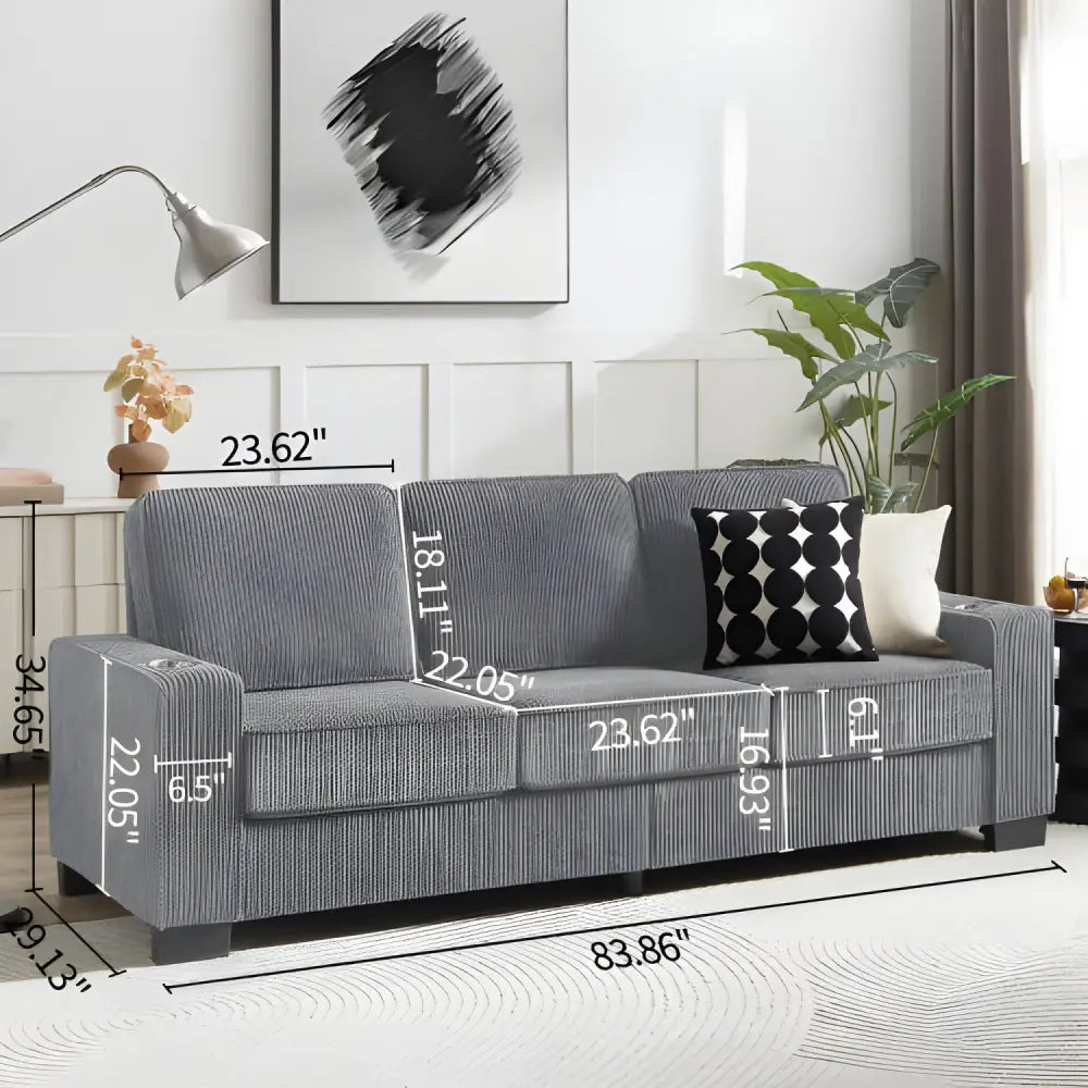 Elevate your space with the luxurious 83.86 corduroy fabric sofa $399.99 specification product information item