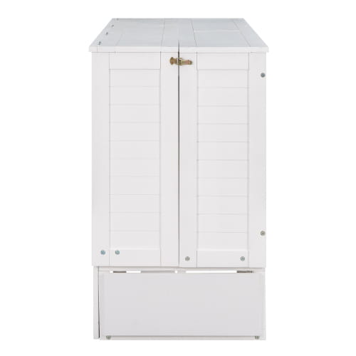 Elegant queen size mobile murphy bed with storage in sleek white finish