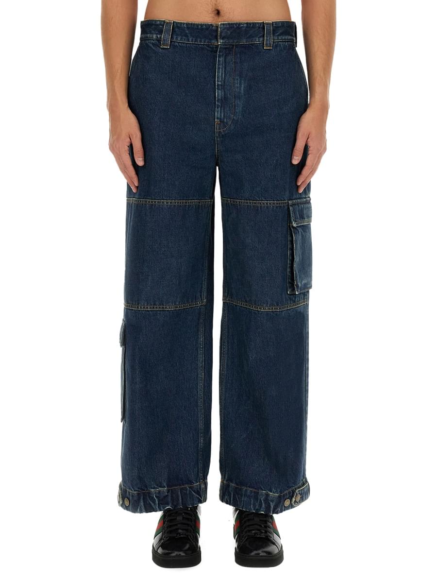 Gucci Men Denim Pants With Gucci Label - Maven Couture IncBottoms / Pants