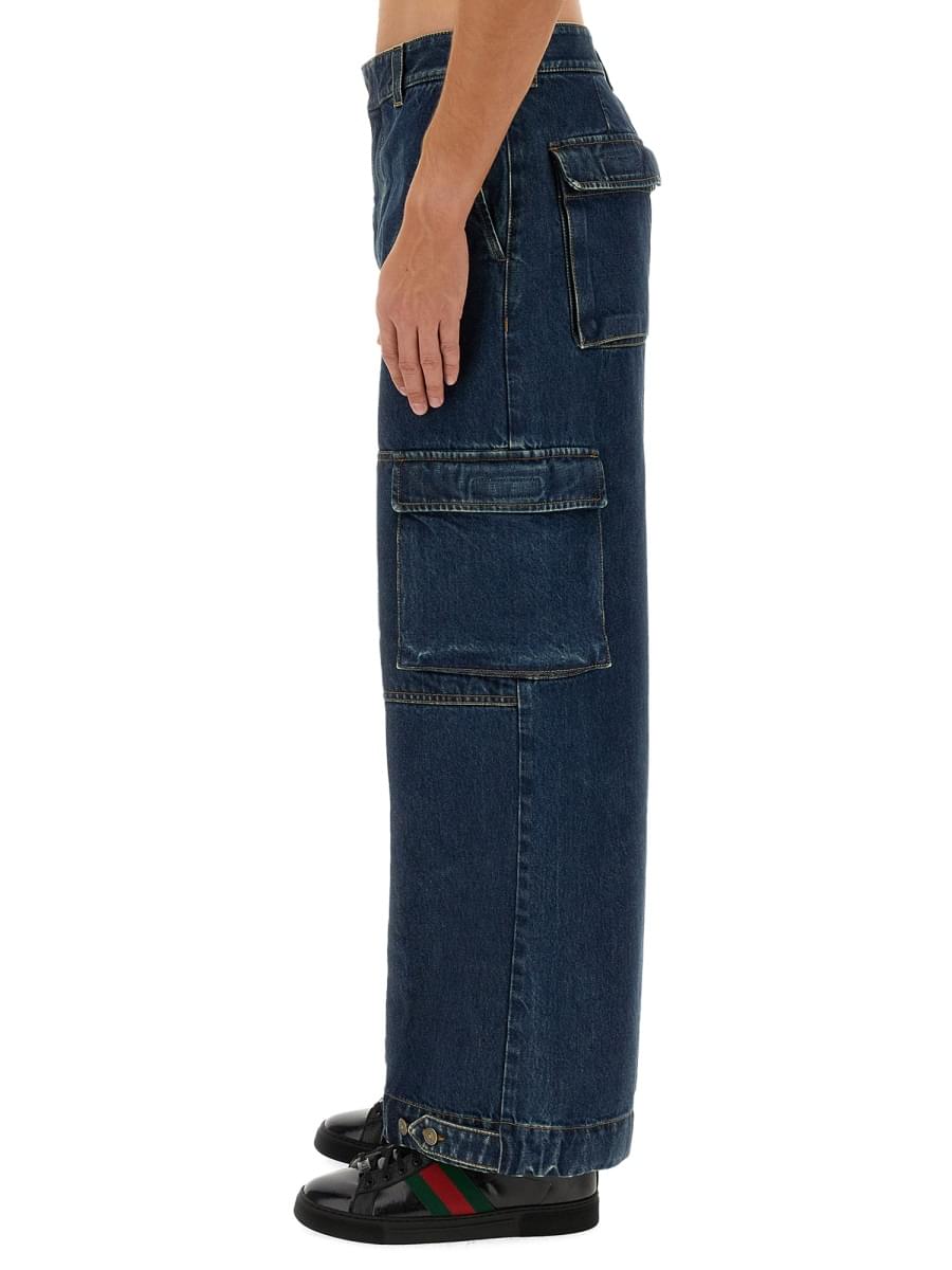 Gucci Men Denim Pants With Gucci Label - Maven Couture IncBottoms / Pants