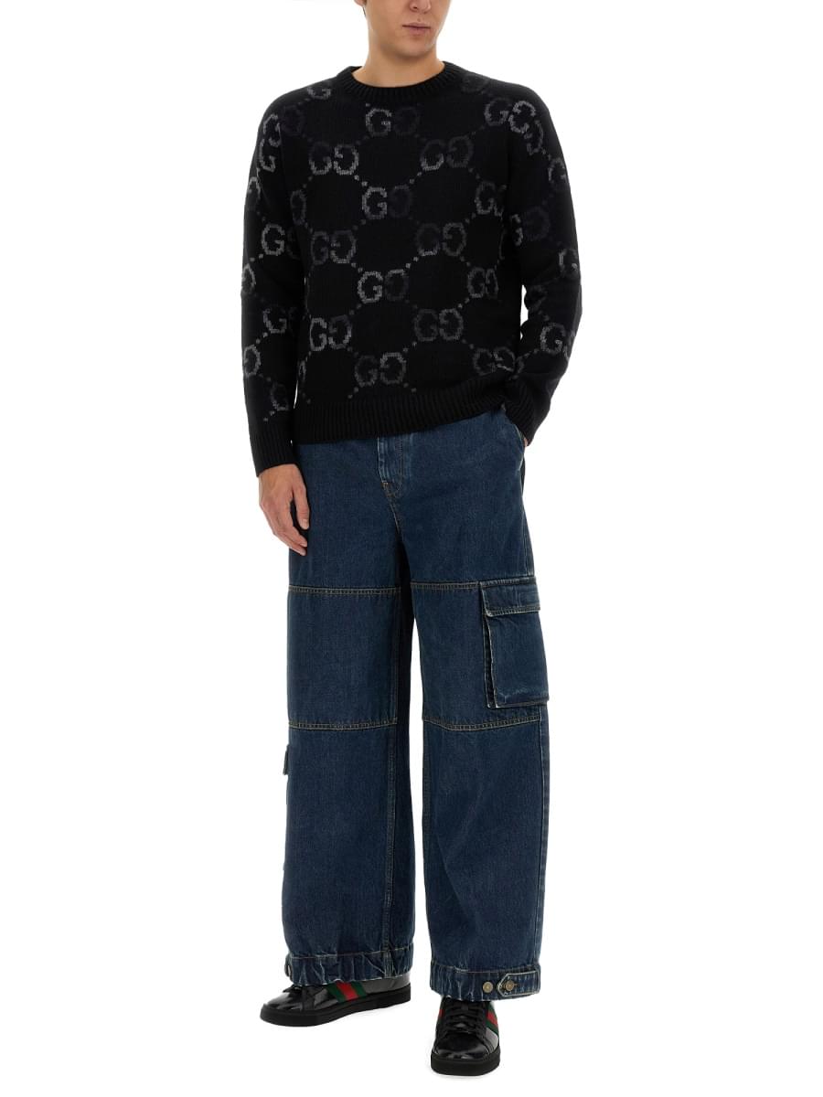 Gucci Men Denim Pants With Gucci Label - Maven Couture IncBottoms / Pants