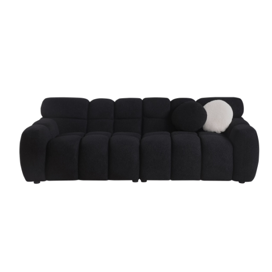 Elegant black boucle sofa for timeless designer living spaces