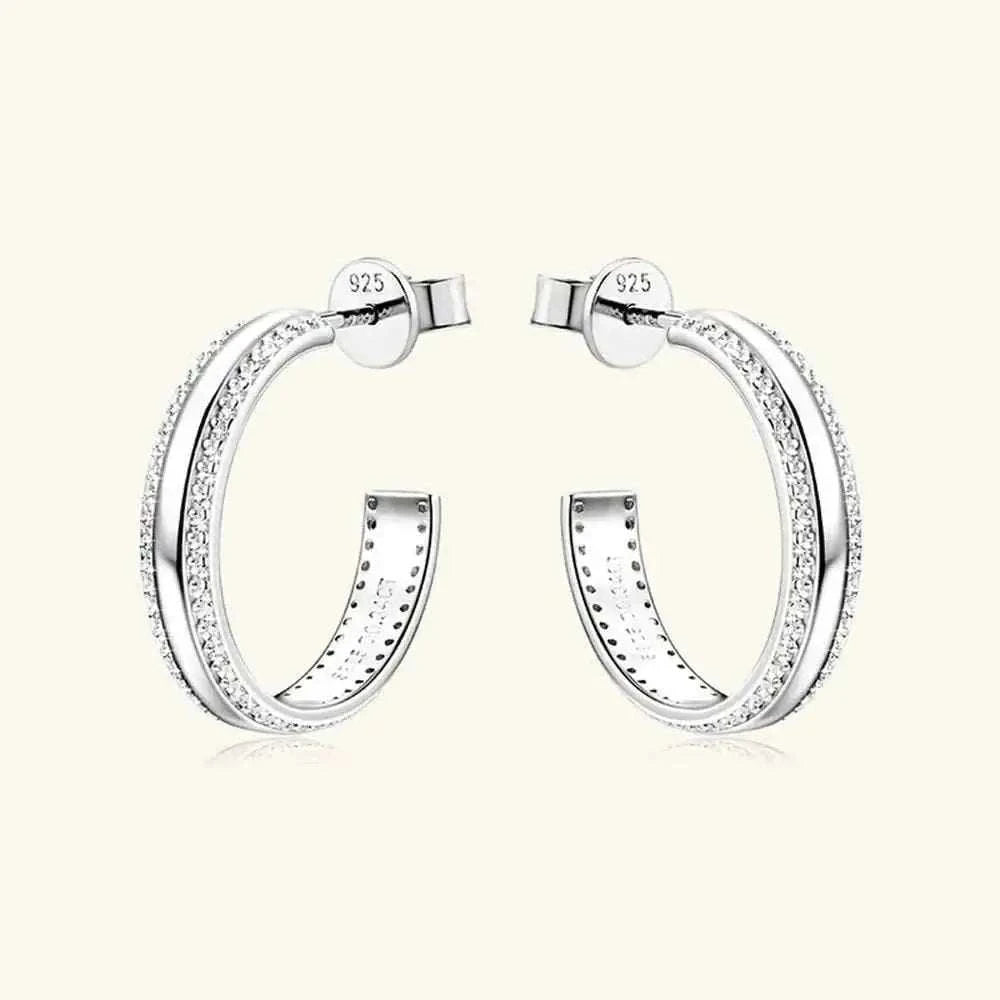 925 Sterling Silver Inlaid Moissanite C-Hoop Earrings