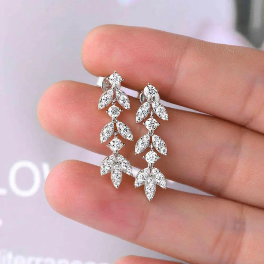 Luxury 925 sterling silver moissanite leaf earrings for exclusive fashion $69 1-pair indulge in the brilliance