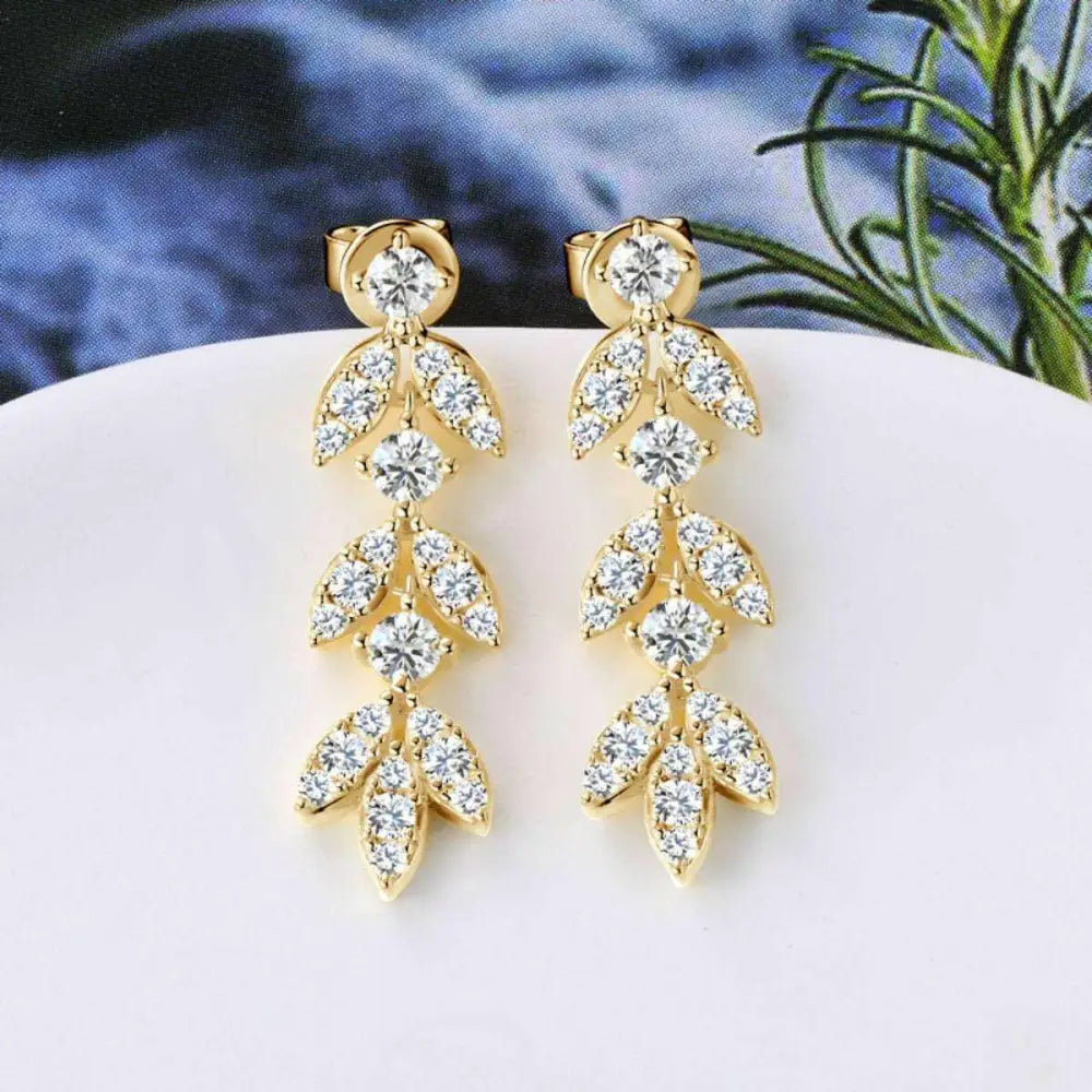 Luxury 925 sterling silver moissanite leaf earrings for exclusive fashion $69 1-pair indulge in the brilliance