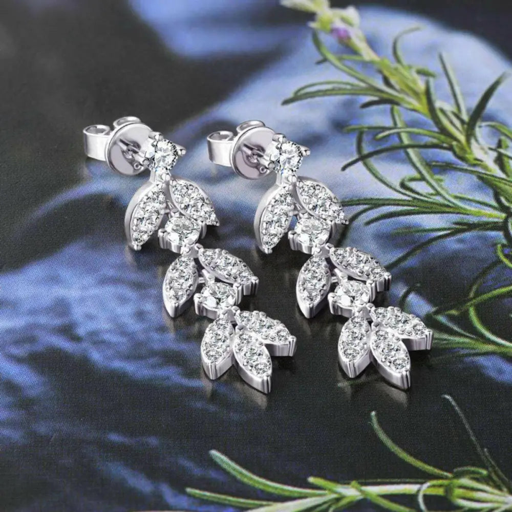 Luxury 925 sterling silver moissanite leaf earrings for exclusive fashion $69 1-pair indulge in the brilliance