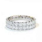 925 Sterling Silver Moissanite Ring featuring three rows of round brilliant-cut stones set in polished silver band