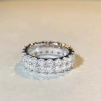925 Sterling Silver Moissanite Ring featuring a double row of clear round moissanite stones set in polished silver band