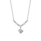 925 Sterling Silver pendant necklace with delicate chain, marquise zircon accents, and a central round zircon stone