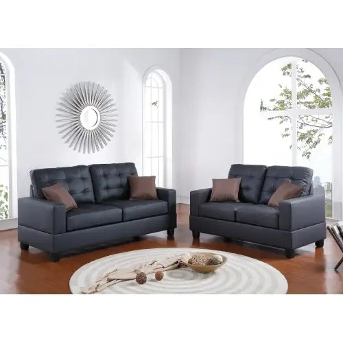 Luxury black faux leather sofa set for contemporary elegance