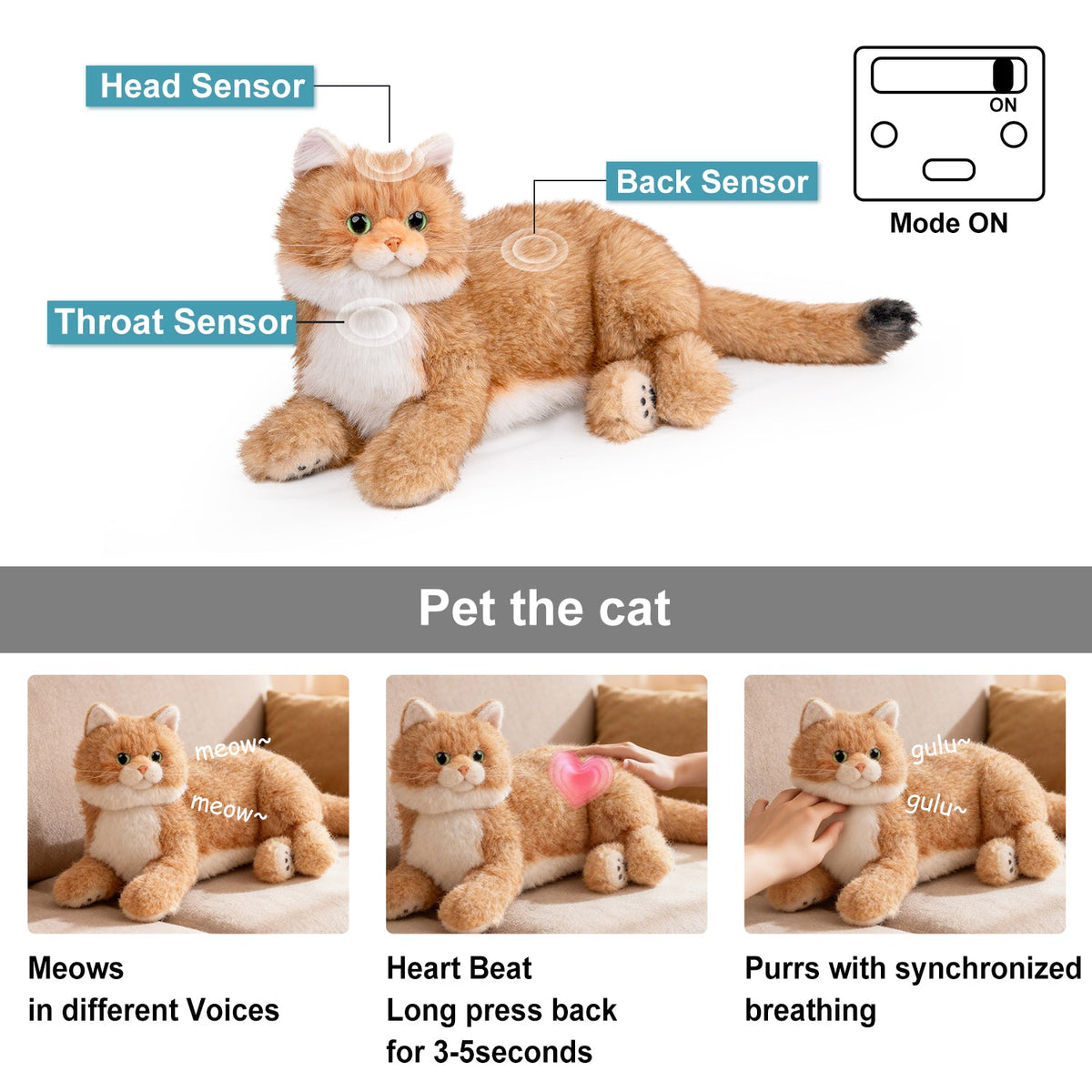 Percy 2.0 Golden British Short Hair Cat- Breathing Heartbeat Pur,Voice Robotic Cat - Maven Couture IncPERCY