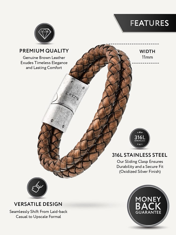 Double Brown Braided Leather Bracelet - Maven Couture IncLeather Bracelet