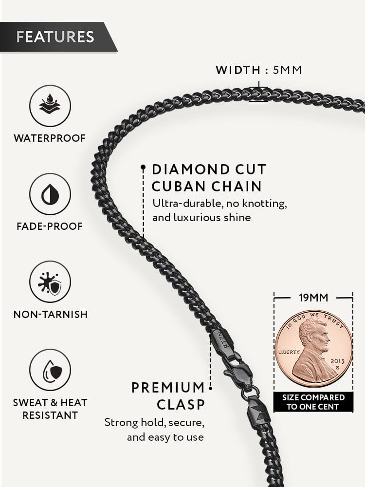 Black Cuban Link Chain (5mm) - Maven Couture IncNecklace