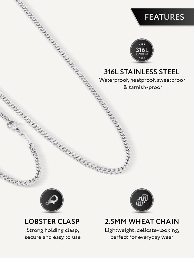 Wheat Chain - 2.5mm (Silver) - Maven Couture IncNecklace