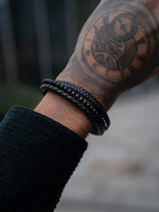 Stacked Black Leather & Black Onyx Bead Bracelet - Maven Couture IncLeather Bracelet
