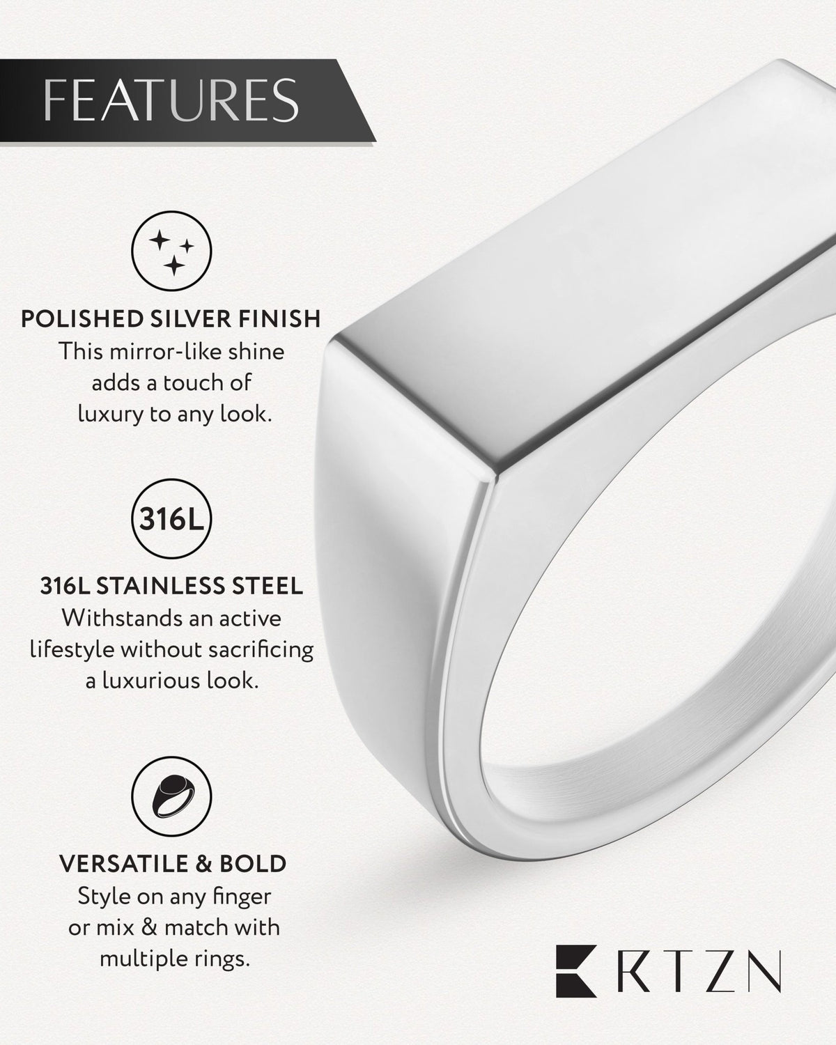 Rectangle Silver Signet Rings (Polished) - Maven Couture IncRings