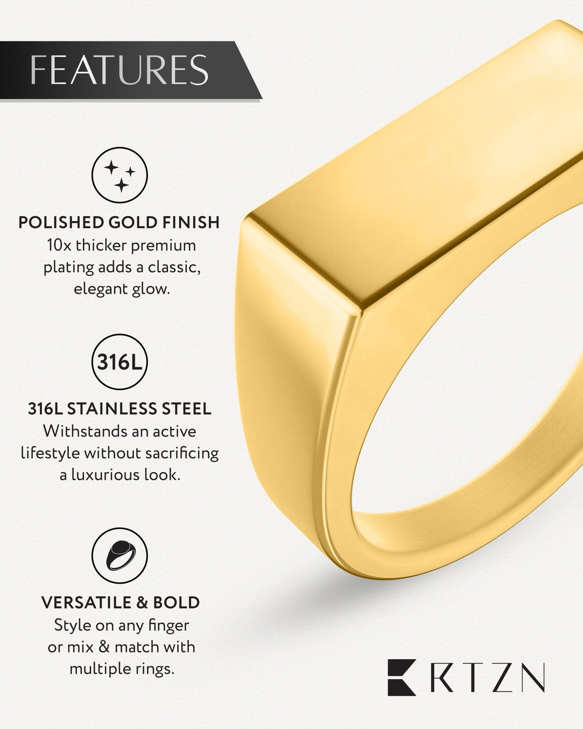 Rectangle Signet Rings (Gold) - Maven Couture IncRings