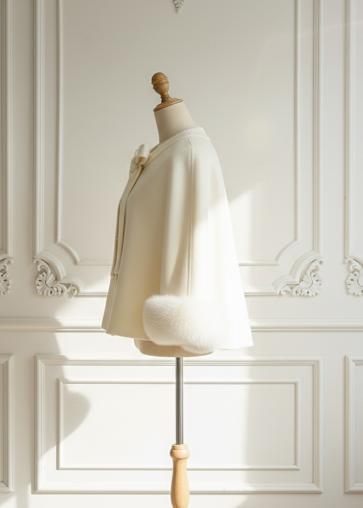 Pink Bridal Cape with Faux Fur Trim (Amanda Pin06)