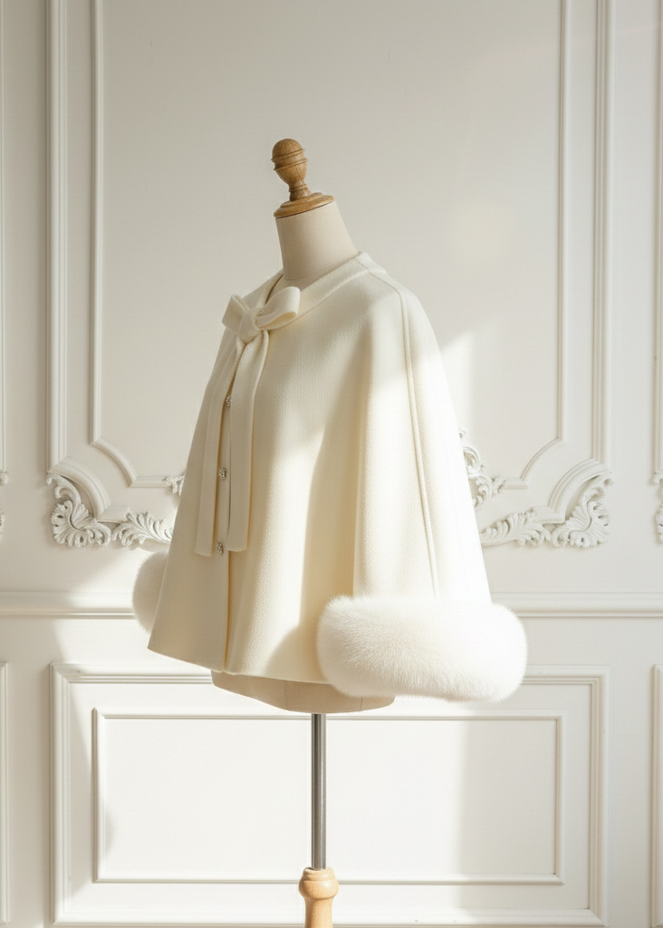 Pink Bridal Cape with Faux Fur Trim (Amanda Pin06)