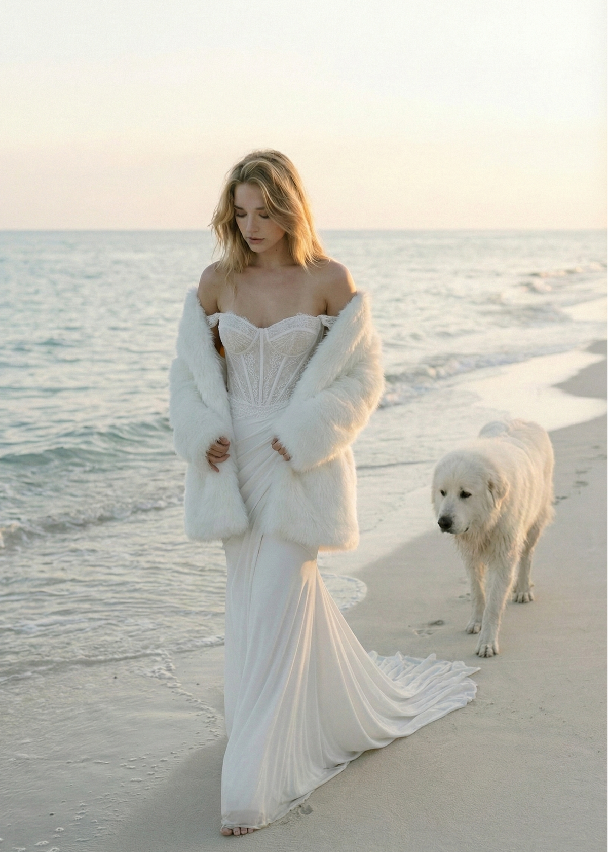 Ivory Faux Fur Oversized Bridal Jacket (Oliva Ivy07)
