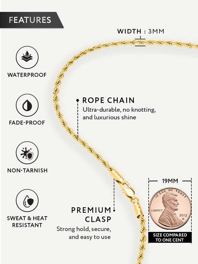 Gold Rope Chain (3mm) - Maven Couture IncNecklace