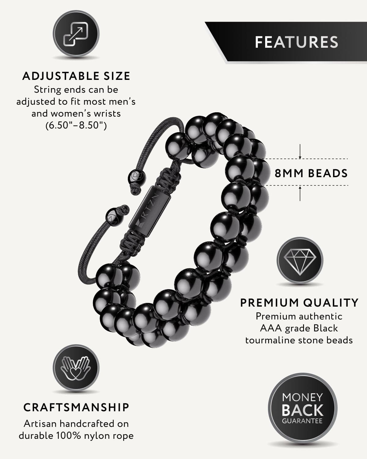 Black Tourmaline Beaded Bracelet - Morocco - Maven Couture IncBeaded Bracelet