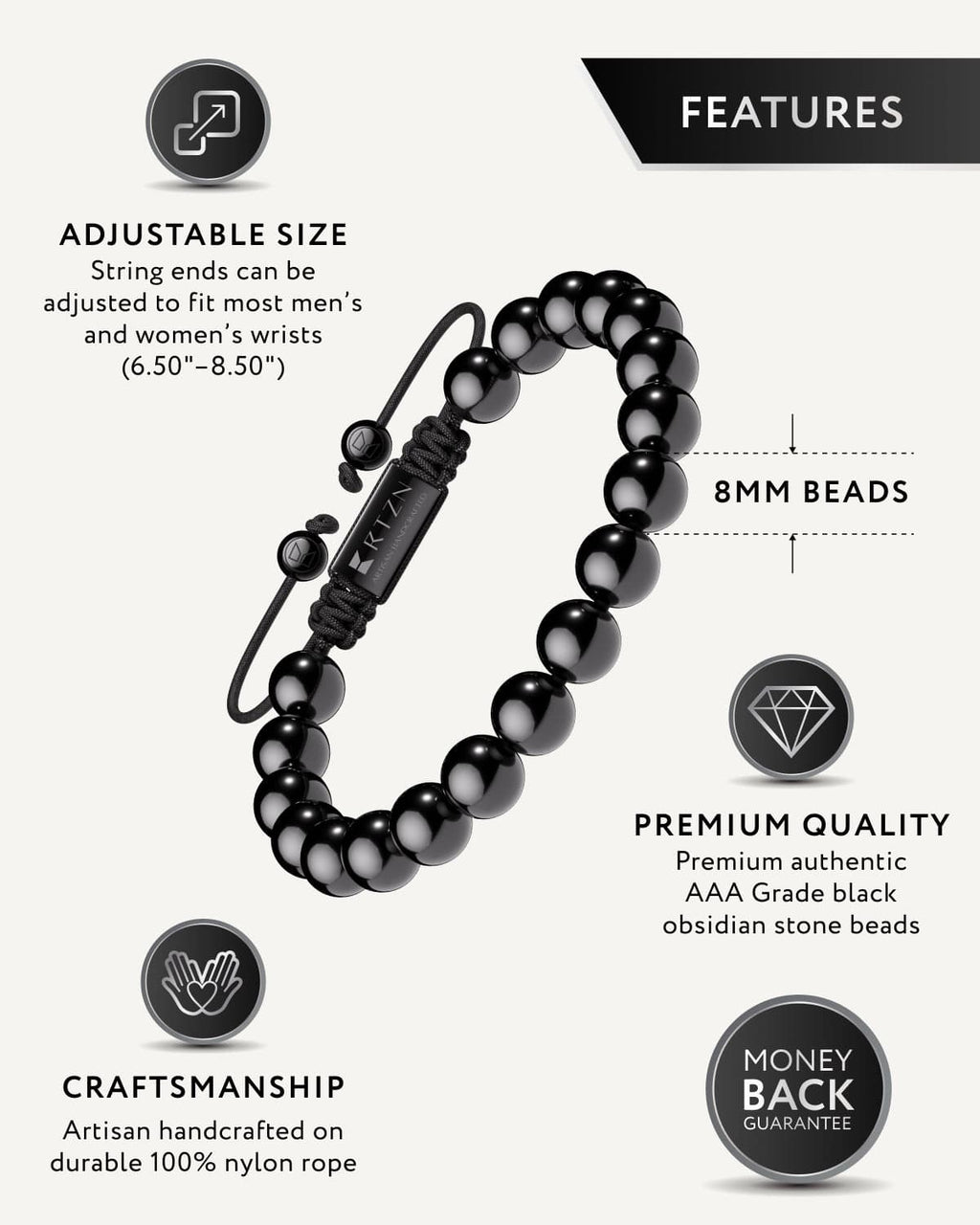 Black Obsidian Beaded Bracelet - Bali - Maven Couture IncBeaded Bracelet