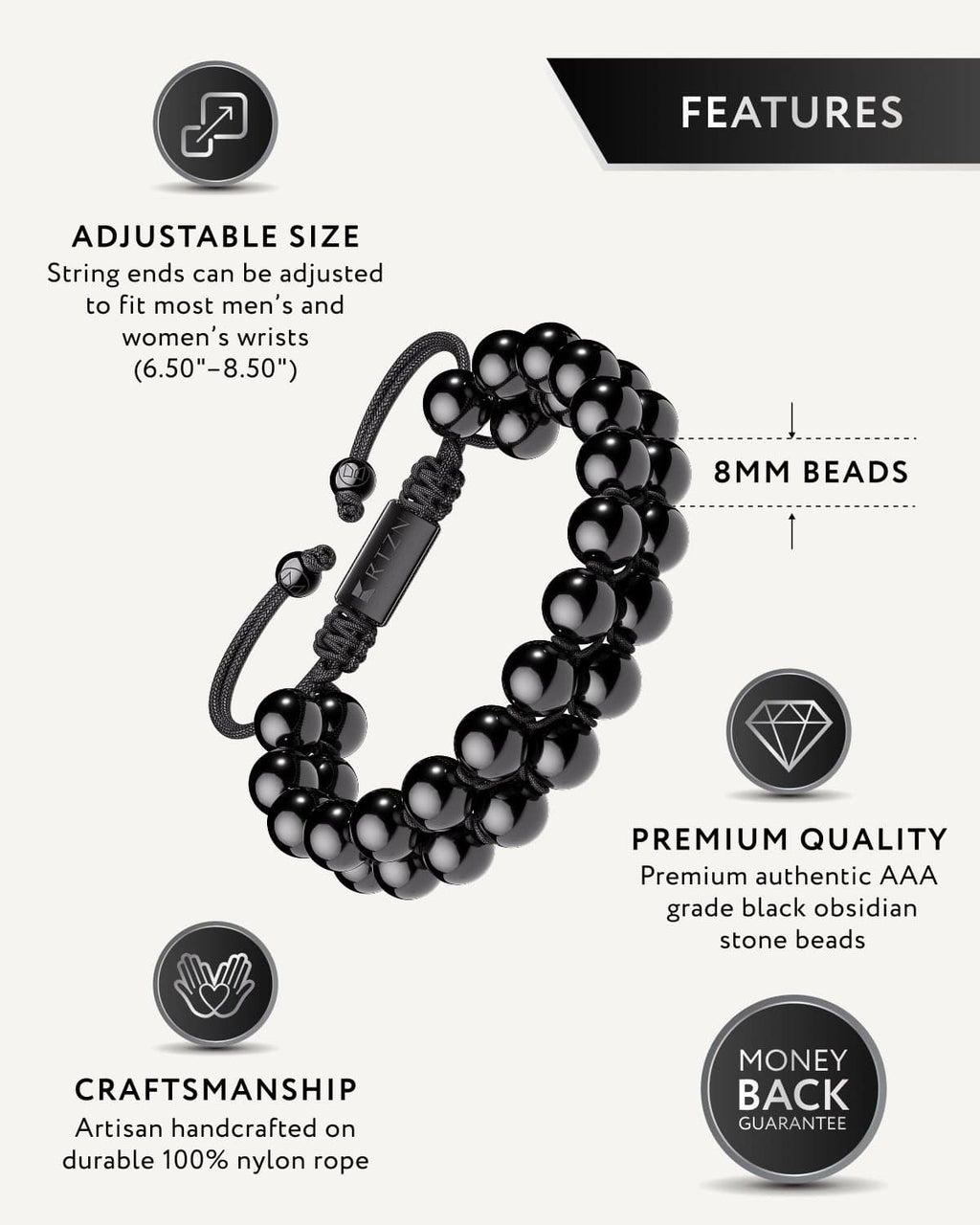 Black Obsidian Beaded Bracelet - Morroco - Maven Couture IncBeaded Bracelet