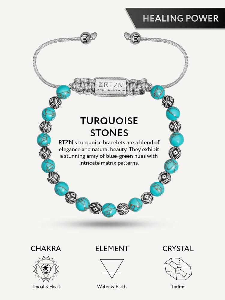 Turquoise & Silver Charms Beaded Bracelet - Native - Maven Couture IncBeaded Bracelet