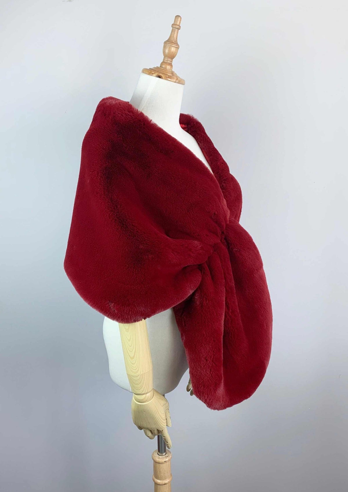 Red Bridal Fur Shawl with Fleece Lining (Audrey Red05)