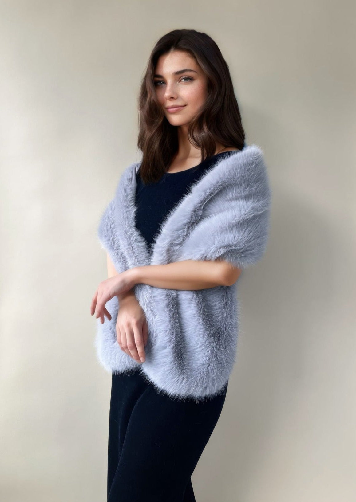 Soft Grey Faux Fur Shawl / Wrap with hooks and eyes (Lilian Gry07)