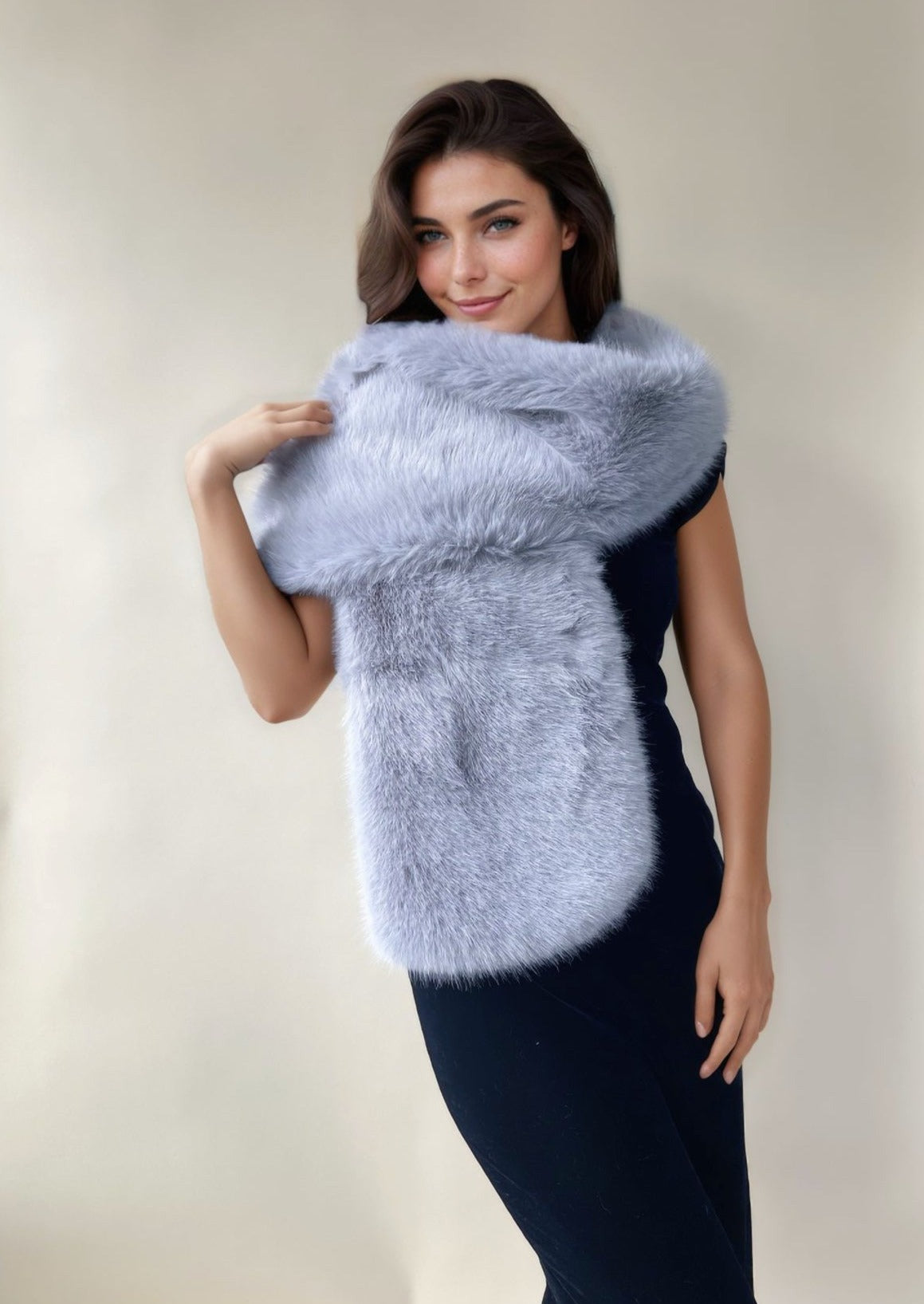 Soft Grey Faux Fur Shawl / Wrap with hooks and eyes (Lilian Gry07)