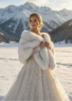 Ivory with Brown Tips Bridal Faux Fur Shawl (Butterfly Wht07)