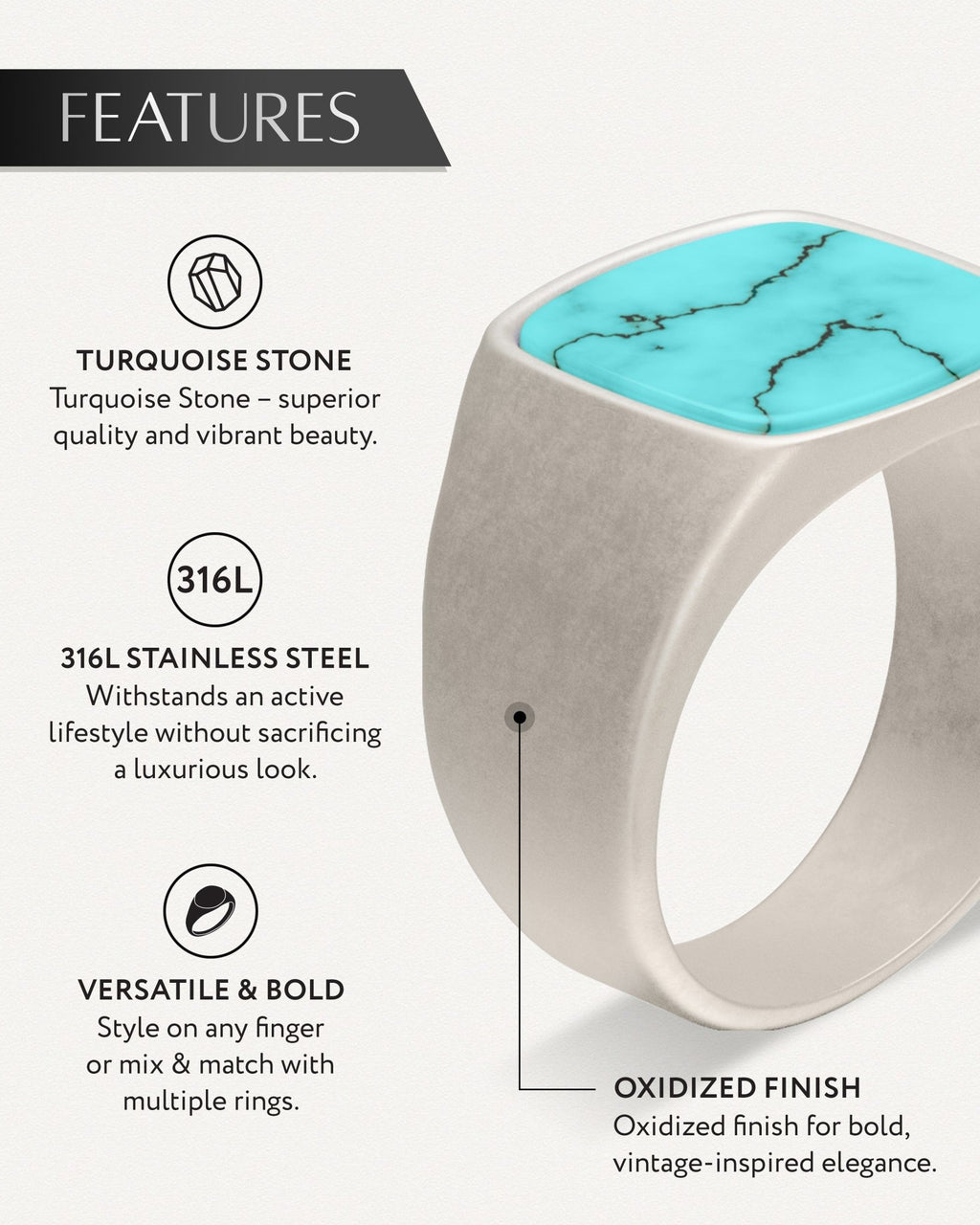 Turquoise Cushion Signet Ring - Maven Couture IncRings