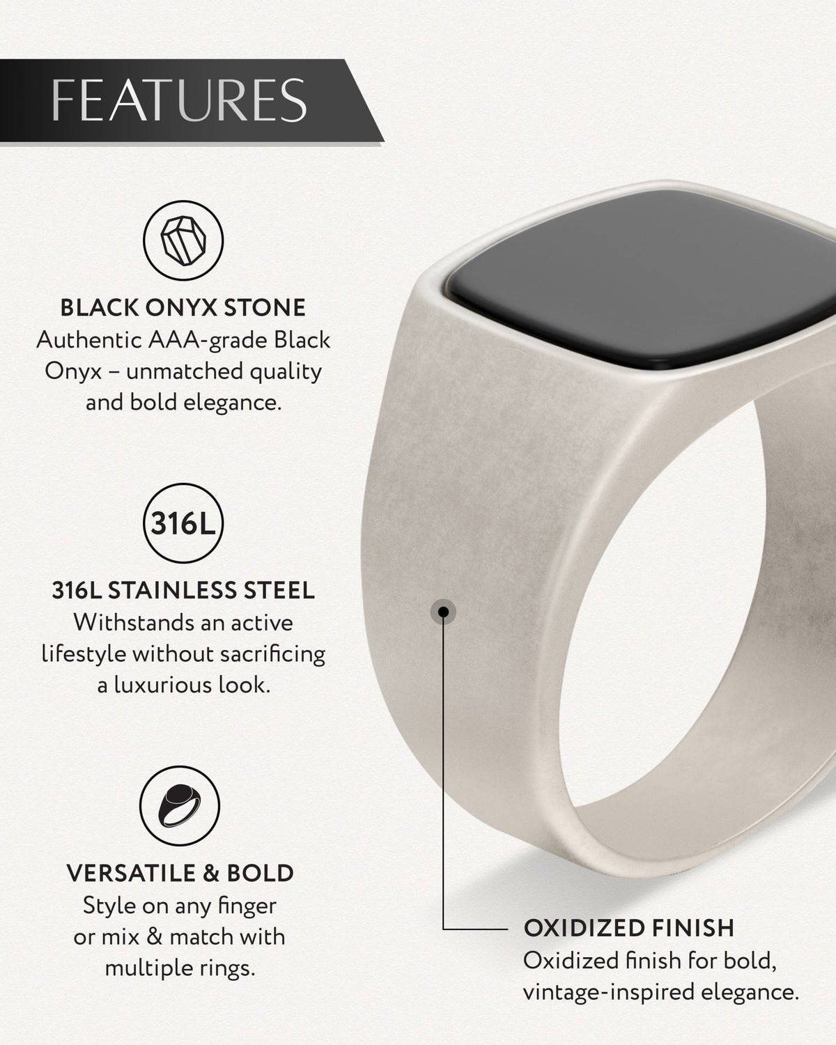 Black Onyx Cushion Signet Ring - Maven Couture IncRings