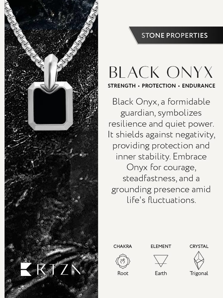 Black Onyx Square Pendant Necklace - Maven Couture Inc