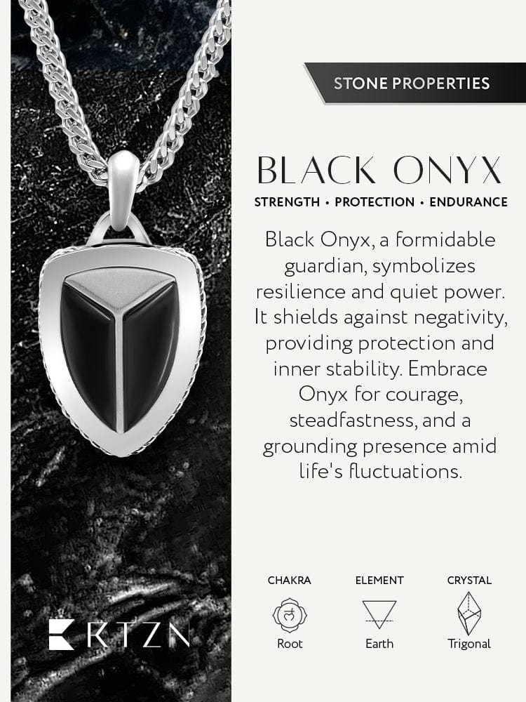Black Onyx Shield Pendant Necklace - Maven Couture IncShield Pendant