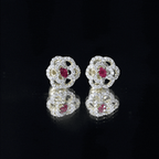 Certified Real Ruby Flower Stud Earrings with Diamonds