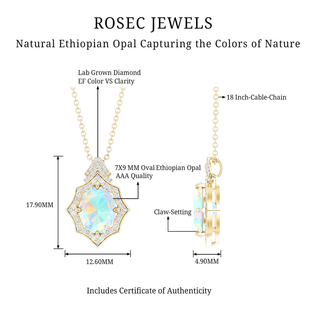 Natural 2 Carat Ethiopian Opal Vintage Necklace with Diamond