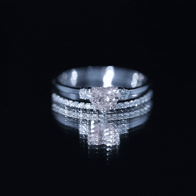 IGI Certified Lab Grown Pink Heart Engagement Ring With Diamond Wedding Band